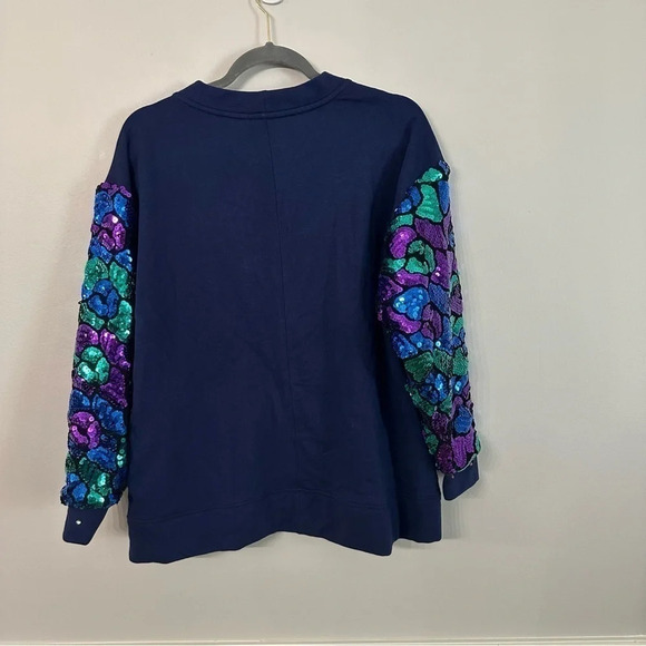 Terez Women Rhinestone Sequin Sleeves Button Up V-Neck Cardigans Navy Sz S NWOT - Picture 5 of 11